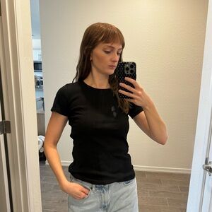 Womens H&M basic short sleeve black ribbed t shirt size medium
